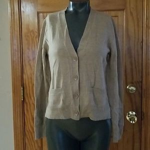 Lord & Taylor Cardigan V-Neck Tan Petite Small